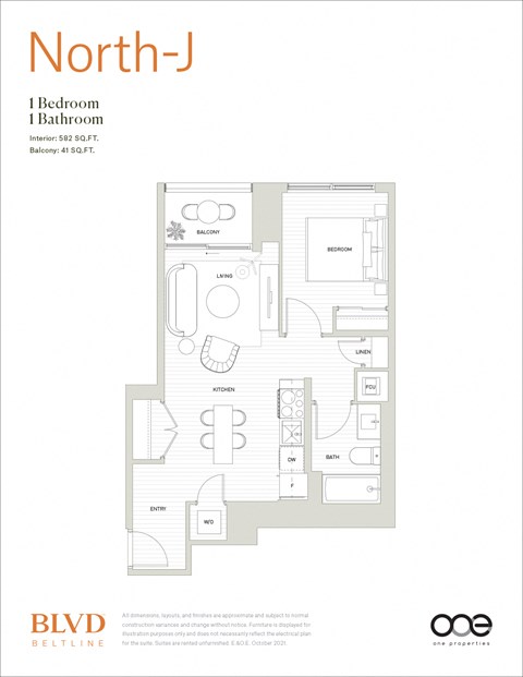 North - J Floor Plan at BLVD Beltline, Calgary, AB, T2G 2K4